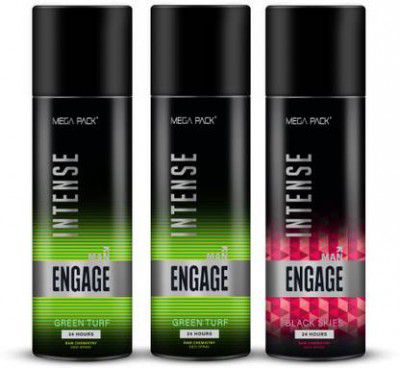 Engage Intense Deo Combo, 1 Black Skies (220ml) & 2 Green Turf (220ml) Deodorant Spray - For Men (660 ml, Pack of 3)