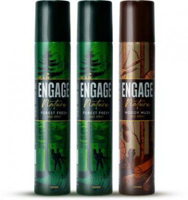 Engage Nature Deo: 2 Forest Fresh & 1 Woody Musk (150ml X 3) Deodorant Spray - For Men  (450 ml, Pack of 3)
