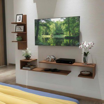 Engineered Wood TV Entertainment Wall Unit | TV Stand | Wall Set Top Box Stand | TV Unit-01-Brown