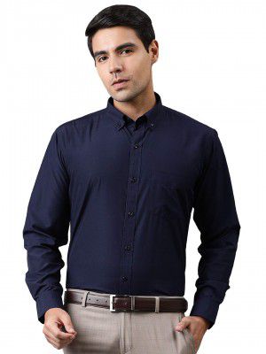 English Navy Men's Solid Slim Fit Dress Shirt