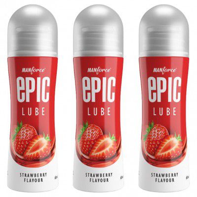 Epic Lube, Strawberry Flavoured Lubrication Gel for Men & Women, 60ml x 3