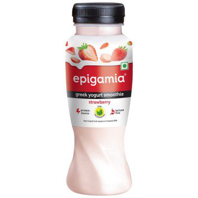 Epigamia Strawberry Smoothie, 180 ml | Real Fruits, Zero Preservatives | Protein Source| Lactose Free | Greek Yogurt Smoothie