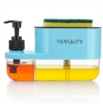 Episkey 3 in 1 Soap Pump Dispenser Dish Soap Liquid Dispenser Sponge Holder Dish Soap Pump Dispenser (Blue_BOT)