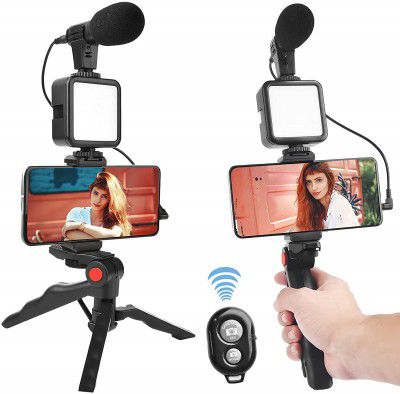EQUIPAGECART Vlogging kit 6 in 1 Combo (Shotgun Microphone, Selfie Light, Tripod Stand, Mobile Holder, Shock Mount, Noise Cancellation Foam) Vlog Kit for Recording/ YouTube/ Reels & Photography
