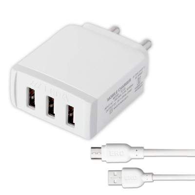 ERD 3 Amp Triple Port Super Fast USB Wall Charger with 1 Meter Long Micro USB Cable (BIS Certified) (5V / 3A)