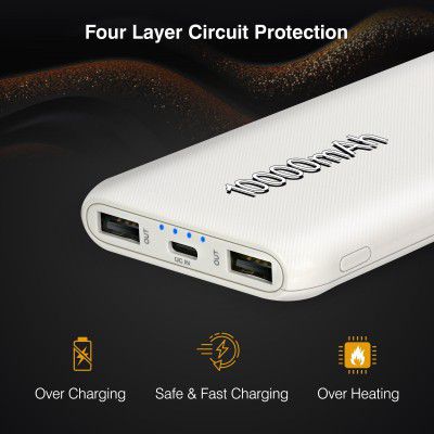 ERD PB-10KE Lithium-Polymer, 2 USB Output, 12W Power Bank, 10000mAh Type-C and Micro USB Input Ports