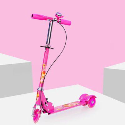ERONE Foldable Kick Scooter for Kids 3+ Years | Steel Body, 4-Level Adjustable Handlebar | 120kg Capacity | Baby Scooter for Boys & Girls | Outdoor Toy, Ride-on Fun (Pink-Break)