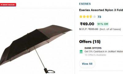 Jiomart Loot : Eseries Assorted Nylon 3 Fold Automatic Umbrella 35x6x6 cm