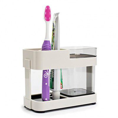 Eslite Toothbrush Toothpaste Stand Holder Bathroom Storage Organizer,Plastic (1 Cups) by Eslite