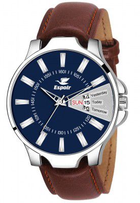Espoir Analogue Leather Strap Day and Date Mens Boys Watch - ES2348