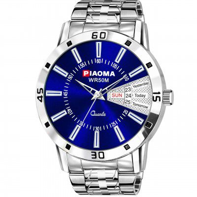 Espoir Analogue Stainless Steel Day and Date Blue Dial Men's Watch- Latest0507, Medium (ESP12457)