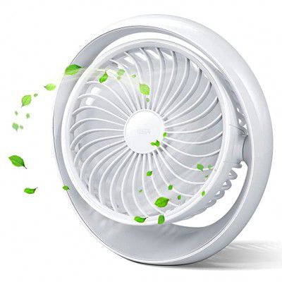 ESR Desktop USB-Rechargeable Cooling Fan, 3 Adjustable Speeds, Strong Airflow, Ultra-Quiet, 360° Rotation, USB Fan for Desk, Home, Office, Outdoors, and Travel-White