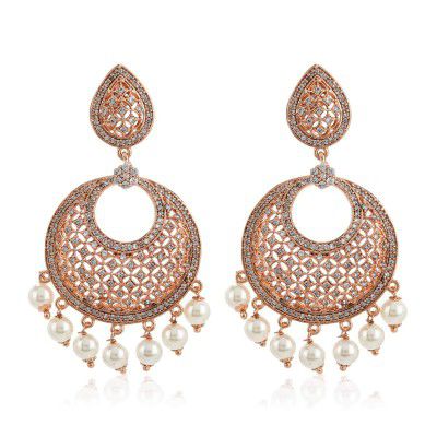 Estele Womens 24K Rose Gold Plated American Diamond Brass Metal Mesh Drop Earring