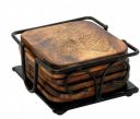 Estival Craft Wooden Square Coaster Set for Tea, Coffee, Drink with Wrought Iron Holder | Stand | Set of 6...