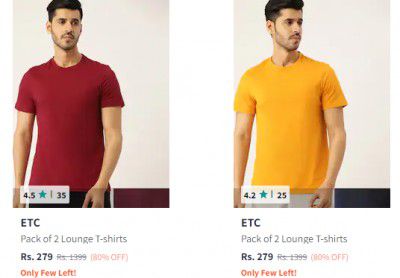Etc Lounge Tshirts Pack Of 2 @ ₹279