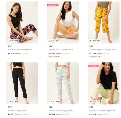 Etc Lounge Women's Pants Starts ₹224 | Upto 80% Off