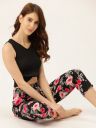ETC Women Black & Pink Floral Print Lounge Pants...