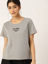 ETC Women Grey Melange Typographic Print Lounge T-shirt...