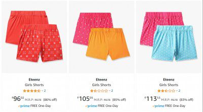 Eteenz Pack of 2 Girls Shorts from ₹96