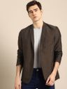 ether Men Olive Brown Self-Design Single-Breasted Regular Fit Casual Blaze...