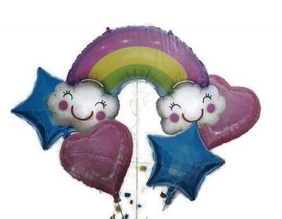 Ethnic Forest Rainbow Theme Birthday Supplies Foil Balloons - 6 Pcs Big Size Rainbow Balloons - Pastel Balloons for Birthday , Rainbow Balloons, Rainbow Theme Birthday Decorations Kids, Girls.