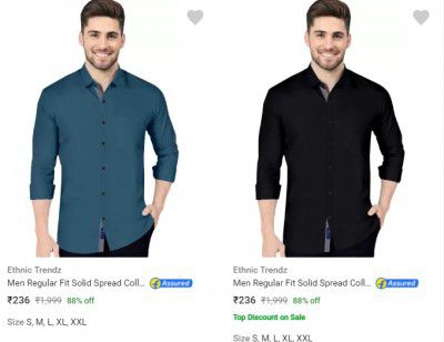Ethnic Trendz Solid Casual Shirts: Starting at ₹236