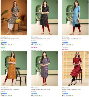 Ethnic Basket Womens Kurtas-Sets Upto 83% OFF | Starts ₹119