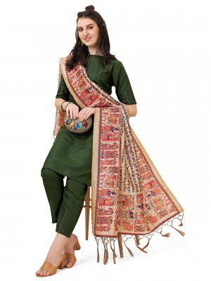 EthnicJunction Women'S Cotton Blend Kurta Pant With Dupatta