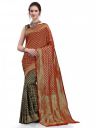EthnicJunction Women's Kanchipuram Silk Half and Half Woven Saree With Blouse Piece...