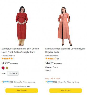 EthnicJunction Women's Kurti-  Buy One Get One Free