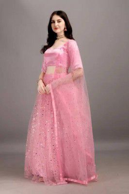 Ethnicset Embellished Semi Stitched Lehenga Choli (Pink)