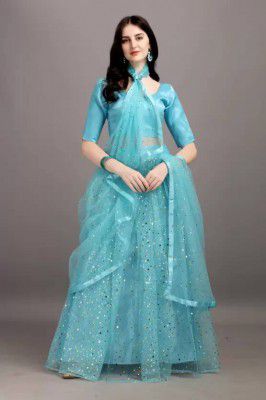 Ethnicset Embellished Semi-Stitched Lehenga Choli (Light Blue)