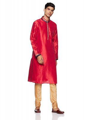 ethnix Men Red Polyester Regular Fit Kurta With Churidar