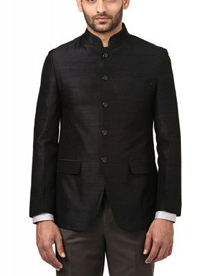Ethnix Silk Black Regualr Fit Jacket