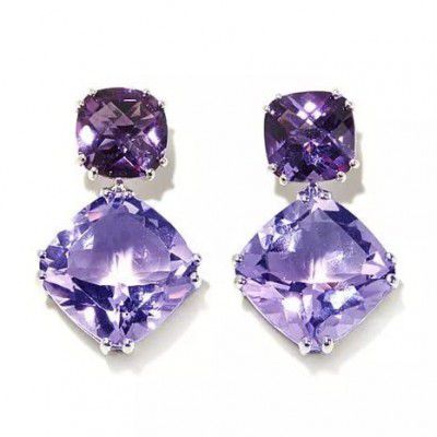 Ethonica Sterling Silver Double Square Purple Gemstones Dangle Earrings Refine New Drop Earrings Romantic Party Earring