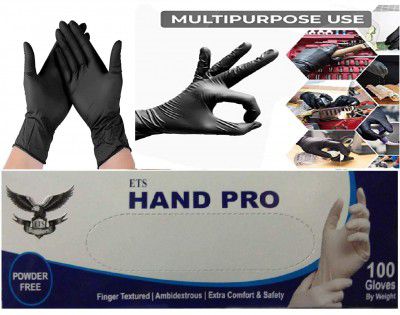 ETSHandPro Premium Nitrile Gloves, Disposable Powder Free Examination Hand gloves, Black Color