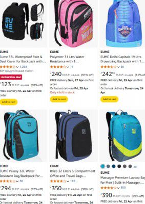 Upto 90% Off On EUME Backpacks | Starts ₹123