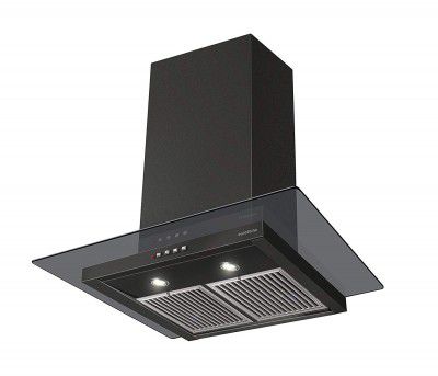 Eurodomo 60 cm 1200 m³/hr straight glass Kitchen Chimney (HOOD MARBLE PB BK 60 (EURODOMO), Baffle Filter, Black)