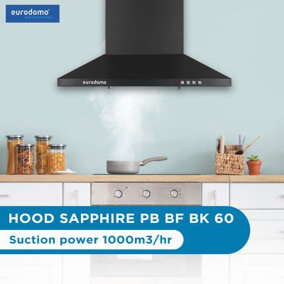 Eurodomo HOOD SAPPHIRE PB BF BK 60 Pyramid Shape 60 cm| 3 Layer Baffle Filter Chimney
