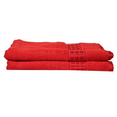 Eurospa Cotton Bath Towel 380 GSM (Pack of 2 Red)