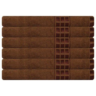 Eurospa Cotton Bath Towel (SPDHFBT182BNM6, Brown) - Set of 6