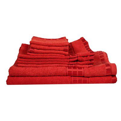 Eurospa Set of 10 Cotton Bath + Hand + Face Towel Set Red (SPDHFCB145MNL10)