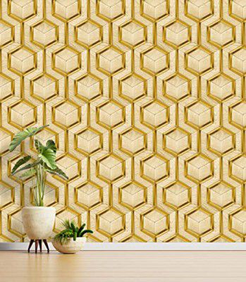 Eurotex Wall Paper for Wall Decor, Non Adhesive Wallpaper for Walls Living Room, Bedroom (53 x 1000 cm, Roll 57sqft, Cream/Gold Geometric Design)
