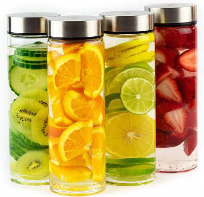 EVATTA Glass Water Bottle Juice Bottles - Wide Mouth With Stainless Steel Lid - for Juicing, Smoothies, Beverage Storage - 500 ML, Leakproof, Borosilicate (PACK OF - 4)