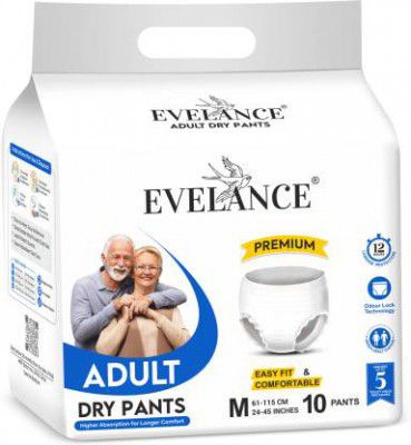EVELANCE Adult Dry Pants Medium 61-115 cm (24-45 inches) 12hr absorption. - M  (10 Pieces)