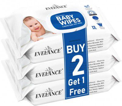 EVELANCE Soft Cleansing Baby Wipes| 72 Pieces | Buy 2 Get 1 Free | Pack Of 3 (216 Wipes)