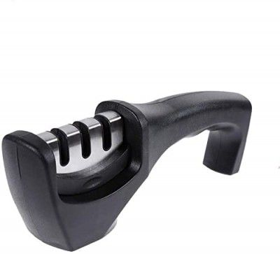 Even Manual Knife Sharpener 3 Stage Sharpening Tool for Ceramic Knife and Steel Knives, Knife sharpner Tools with Black Handle (Black)