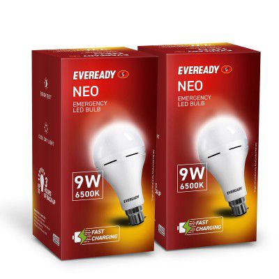 Eveready 9W Emergency Inverter LED Bulb, Cool Day Light (6500K), Rechargeable Bulb, Pack of 2