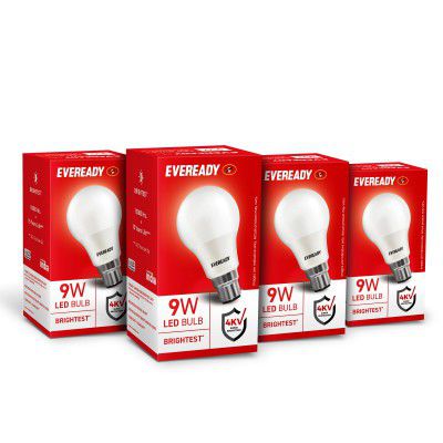 Eveready 9W LED Bulb, Cool Day Light (6500K), B22 Base, Energy-Efficient, 4kV Surge Protection, Long-Lasting Durability - Pack of 4