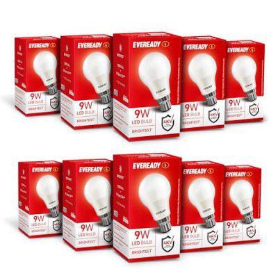 Eveready 9W LED Bulb, Cool Day Light (6500K), B22 Base - Pack of 10
